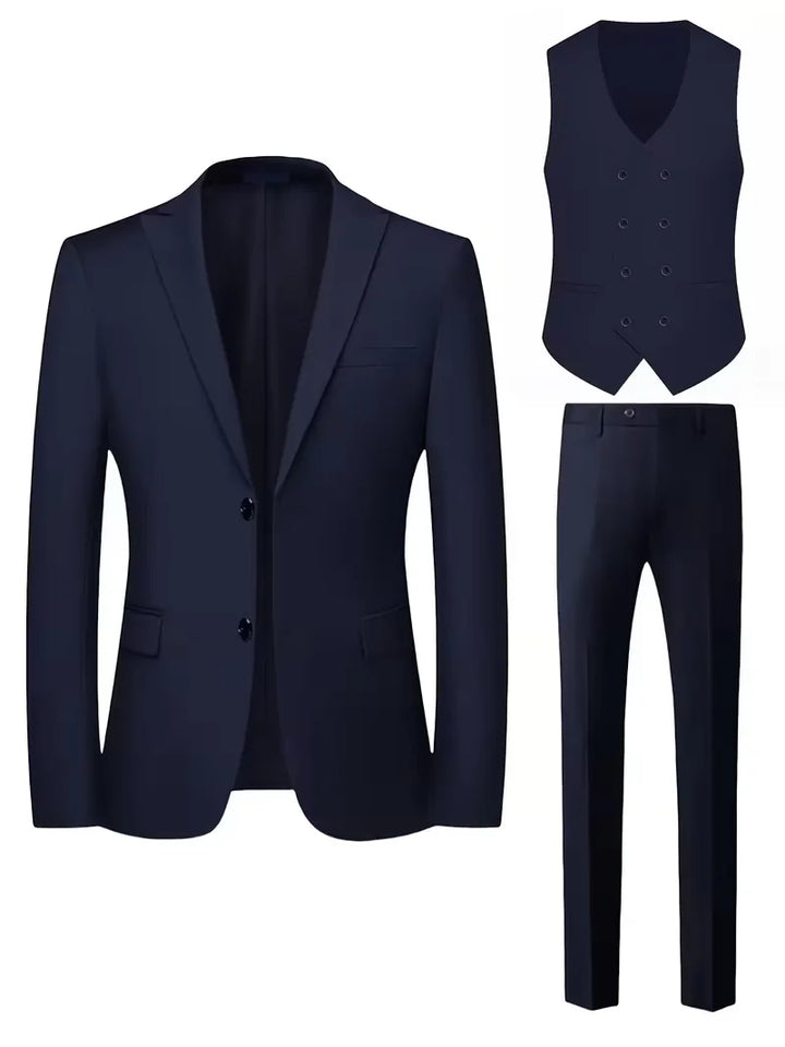 Slim Fit Double-Breasted Three-Piece Suit Set with Waistcoat for Men