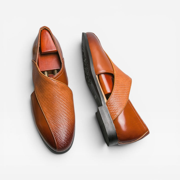 Men's Genuine Leather Loafers – Classic Cross Strap Slip On Smart Dress Shoes
