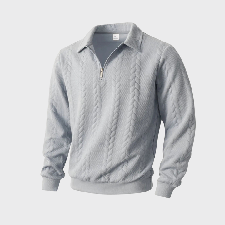 Men’s Quarter Zip Sweater Cable Knit Collared Pullover