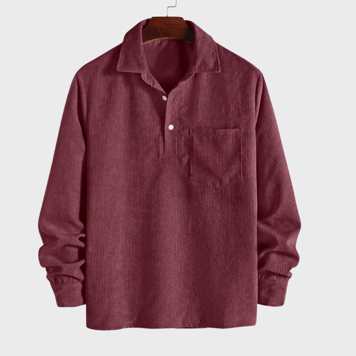 Men’s Long Sleeve Polo Shirt Casual Collared Button Front Pocket Top