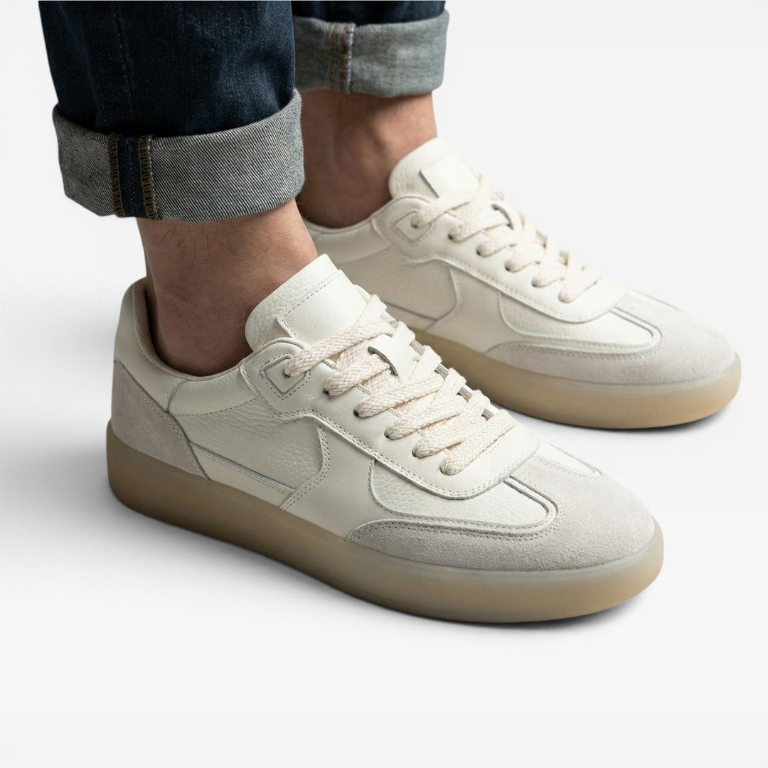 Men's Genuine Leather Trainers – Classic Lace Up Casual Everyday Sneakers