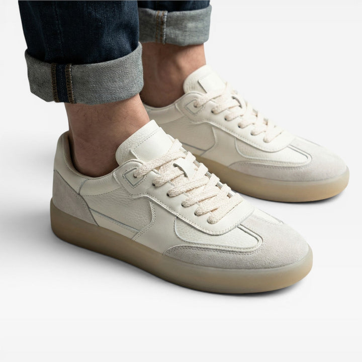 Men's Genuine Leather Trainers – Classic Lace Up Casual Everyday Sneakers