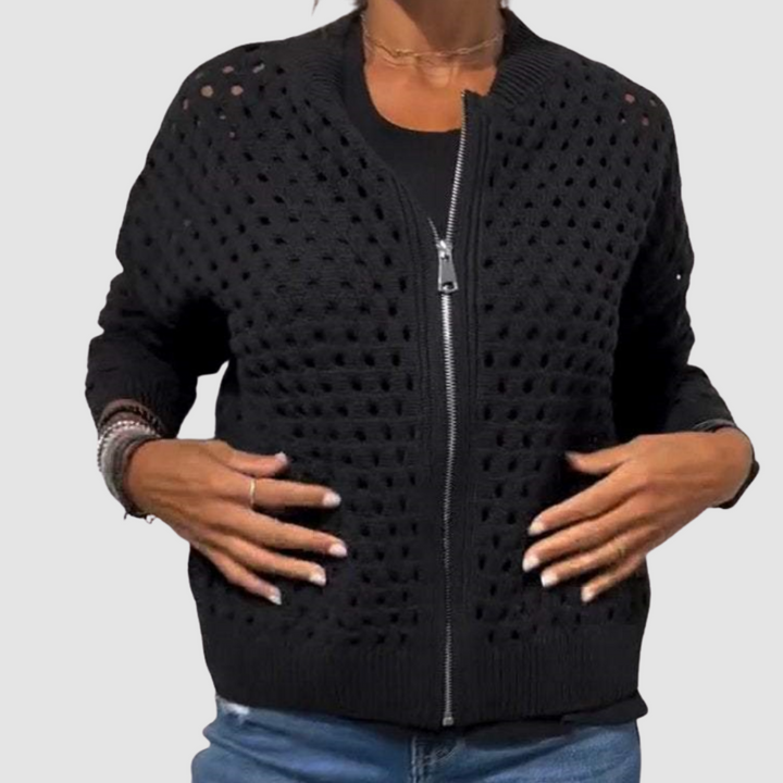 Women's Open-Knit Cardigan Zip-Front