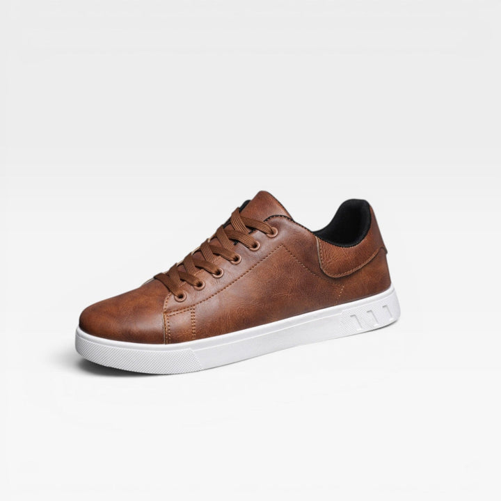 Men's Casual Leather Sneakers – Minimalist Lace Up Low Top Everyday Trainers