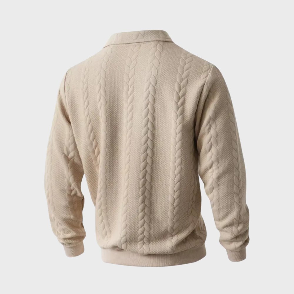 Men’s Quarter Zip Sweater Cable Knit Collared Pullover