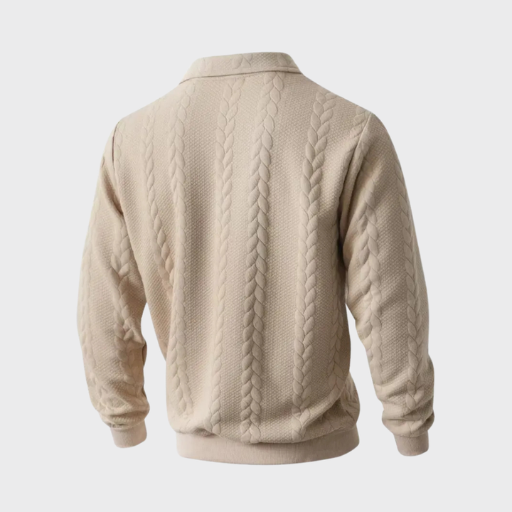 Men’s Quarter Zip Sweater Cable Knit Collared Pullover