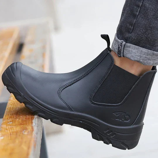 Men's Cowhide Leather Work Boots – Reinforced Toe Slip On Boots