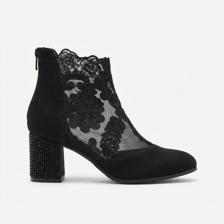 Women's Floral Lace Heeled Ankle Boots