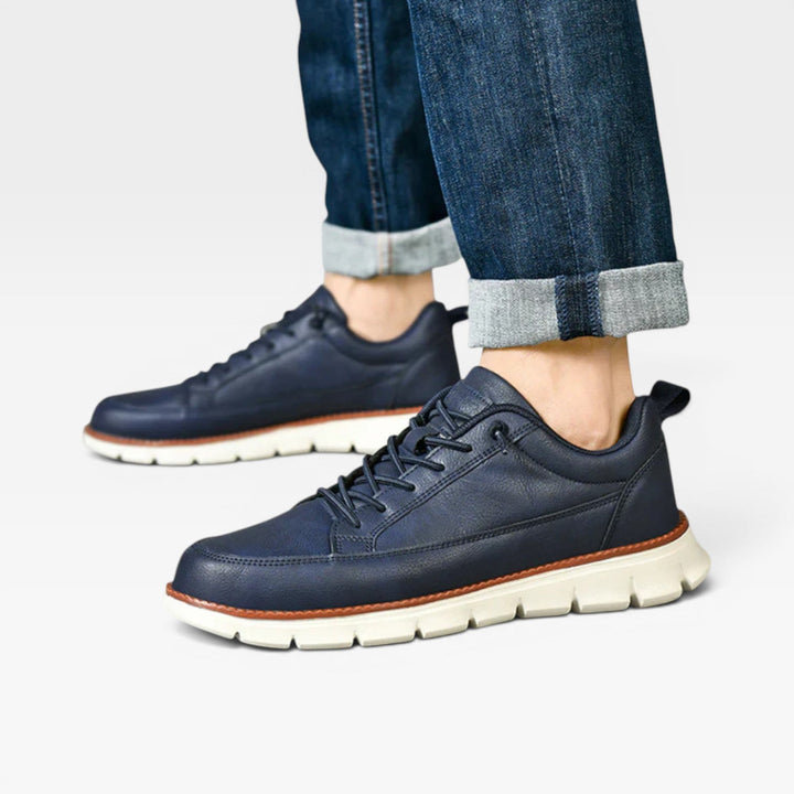 Men's Casual Leather Trainers – Lace Up Cushioned Everyday Sneakers