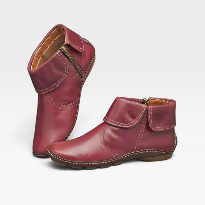 Women's Leather Ankle Boots – Fold Over Cuff Comfort Booties