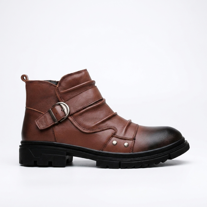 Men's Buckle Strap Leather Ankle Boots
