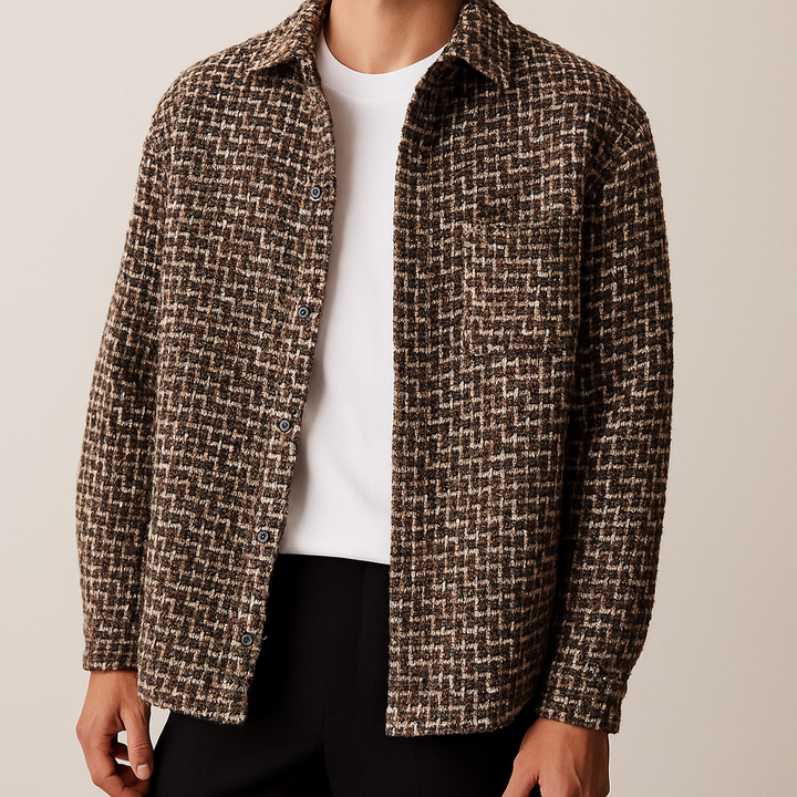 Men's Houndstooth Tweed Overshirt Relaxed Fit