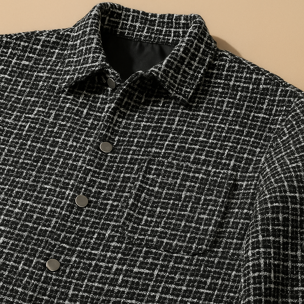 Men's Houndstooth Tweed Overshirt Relaxed Fit