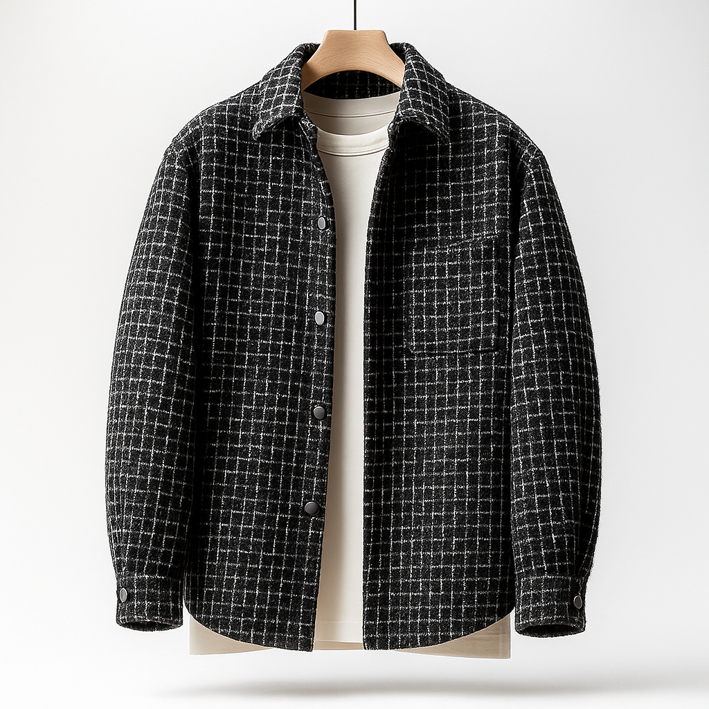 Men's Houndstooth Tweed Overshirt Relaxed Fit