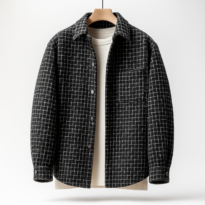 Men's Houndstooth Tweed Overshirt Relaxed Fit
