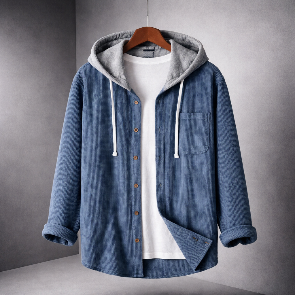 Men's Corduroy Overshirt Relaxed Fit Hooded Jacket