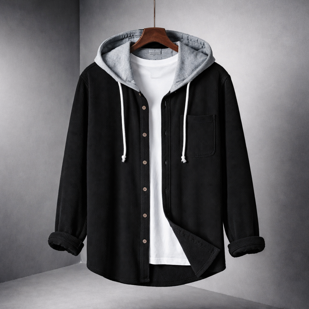 Men's Corduroy Overshirt Relaxed Fit Hooded Jacket
