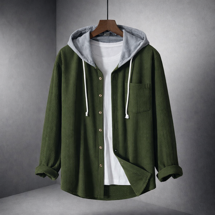 Men's Corduroy Overshirt Relaxed Fit Hooded Jacket