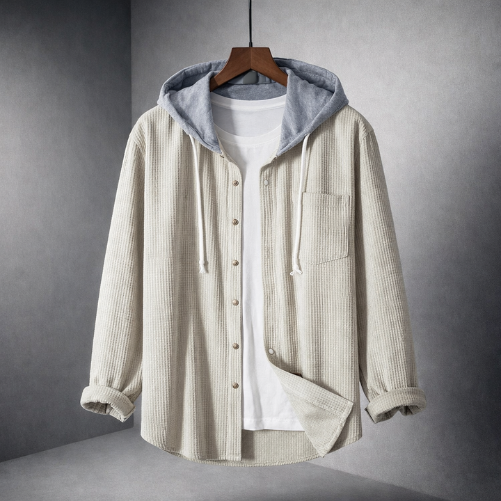 Men's Corduroy Overshirt Relaxed Fit Hooded Jacket
