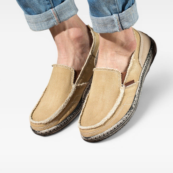 Men's Canvas Slip On Loafers – Casual Comfort Distressed Moccasin Shoes for Everyday Wear