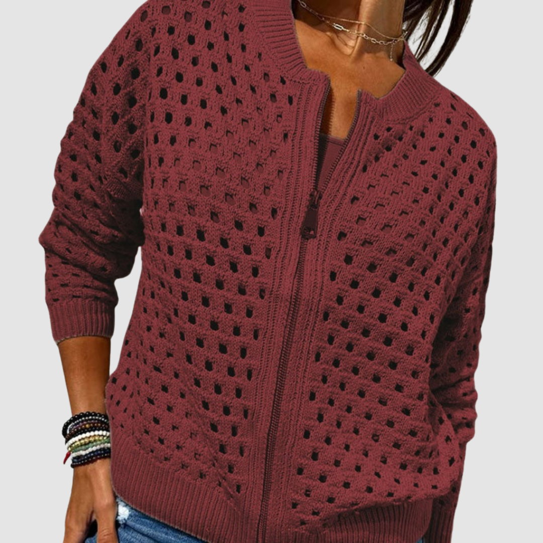 Women's Open-Knit Cardigan Zip-Front