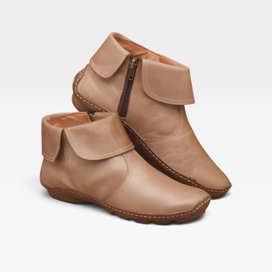 Women's Leather Ankle Boots – Fold Over Cuff Comfort Booties