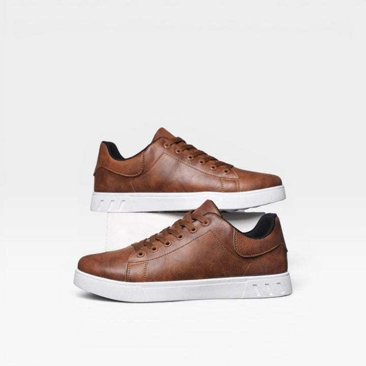 Men's Casual Leather Sneakers – Minimalist Lace Up Low Top Everyday Trainers