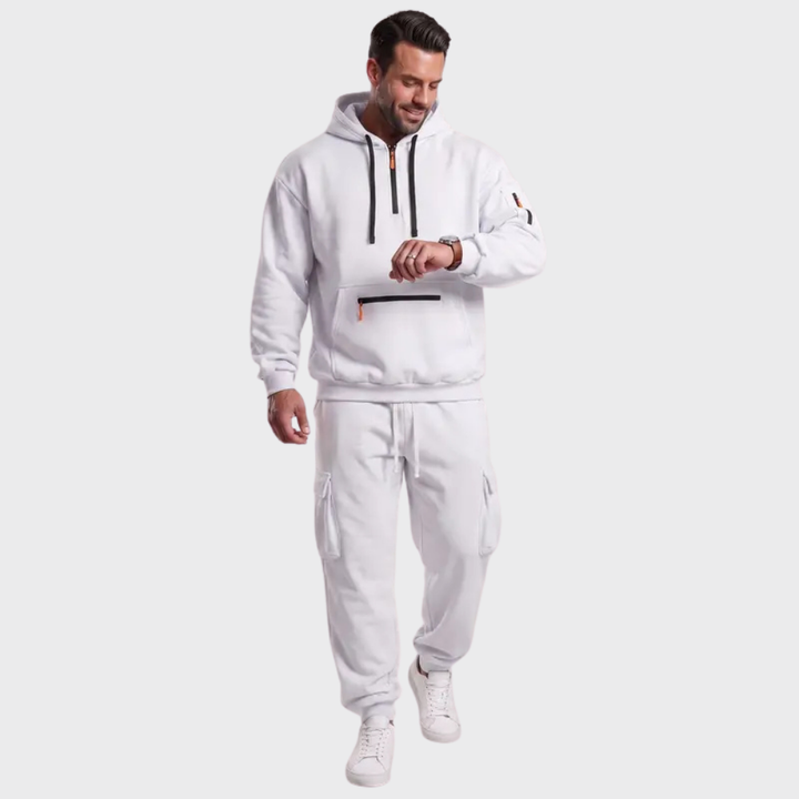 Men’s Hooded Sweatshirt Set – Casual Drawstring Top and Cargo Jogger Pants