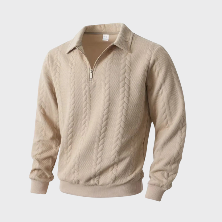 Men’s Quarter Zip Sweater Cable Knit Collared Pullover