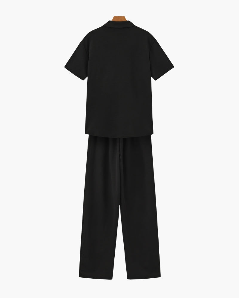 Men’s Casual Short Sleeve Shirt and Pants Set Relaxed Fit Everyday Outfit