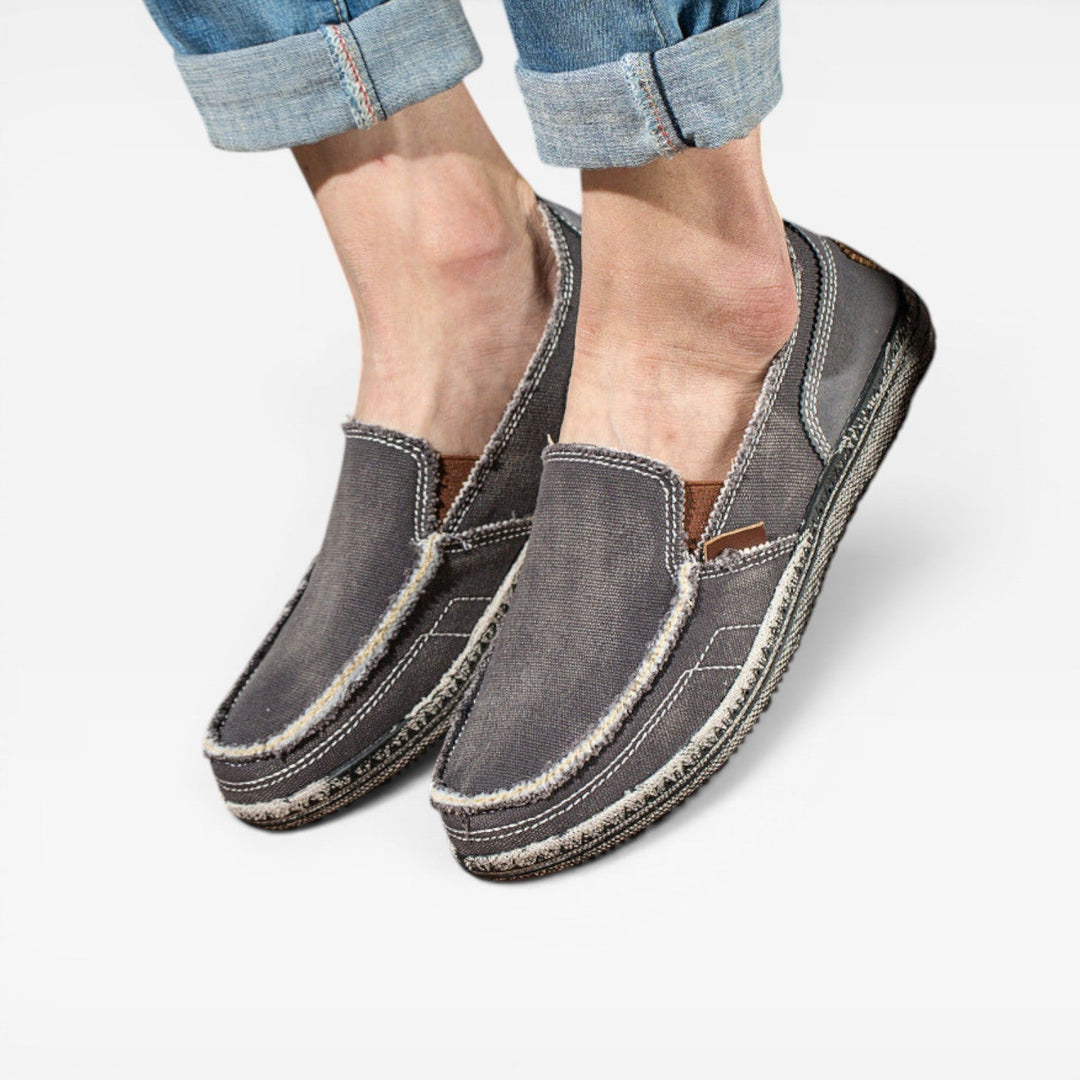 Men's Canvas Slip On Loafers – Casual Comfort Distressed Moccasin Shoes for Everyday Wear