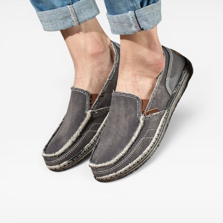 Men's Canvas Slip On Loafers – Casual Comfort Distressed Moccasin Shoes for Everyday Wear