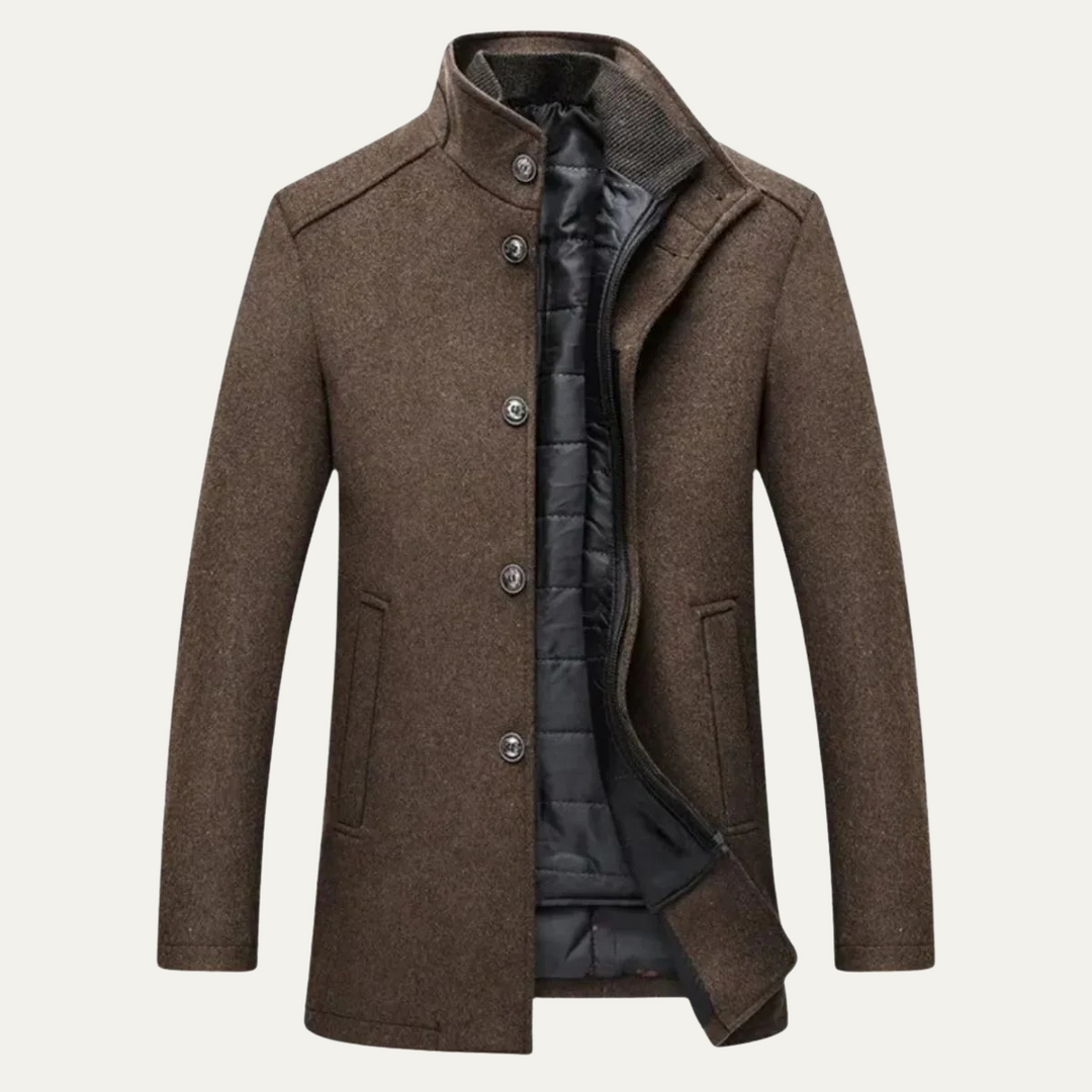 Men’s Stand Collar Coat Long Sleeve Button Front Casual Jacket