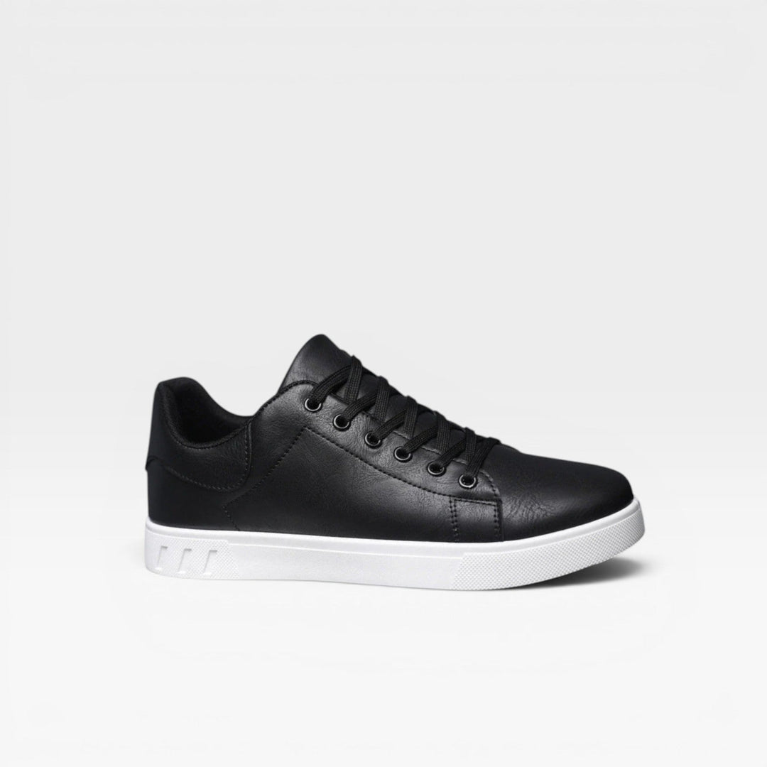 Men's Casual Leather Sneakers – Minimalist Lace Up Low Top Everyday Trainers