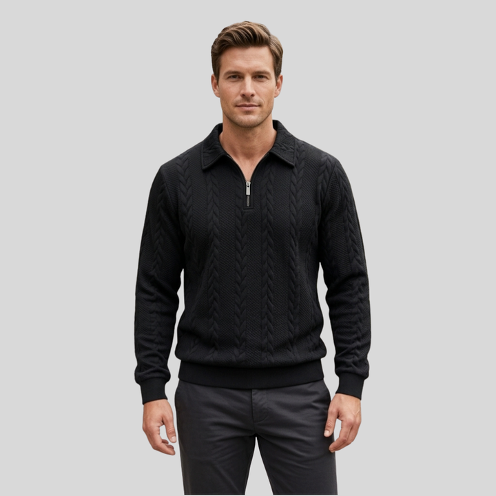 Men’s Quarter Zip Sweater Cable Knit Collared Pullover