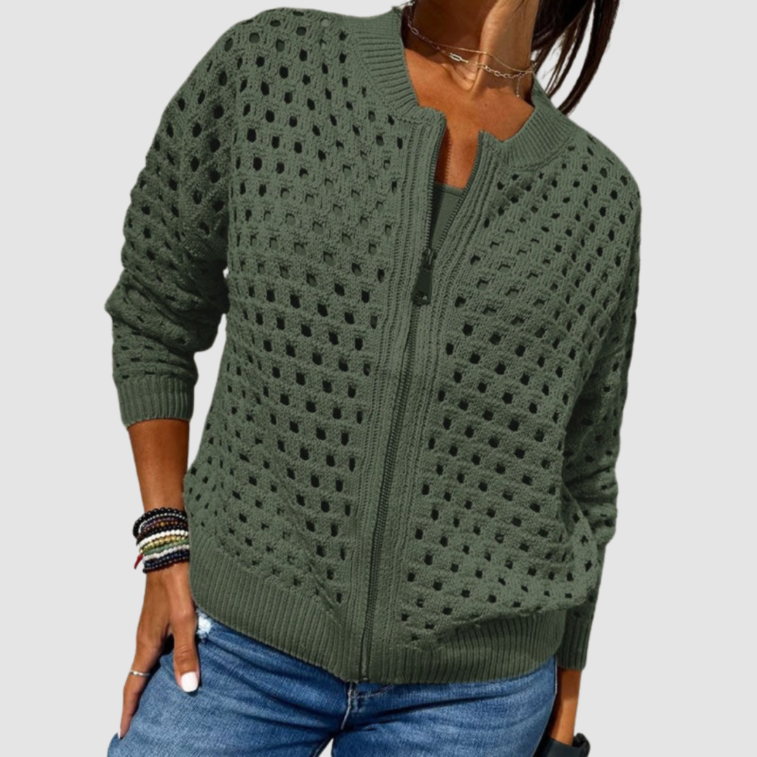 Women's Open-Knit Cardigan Zip-Front