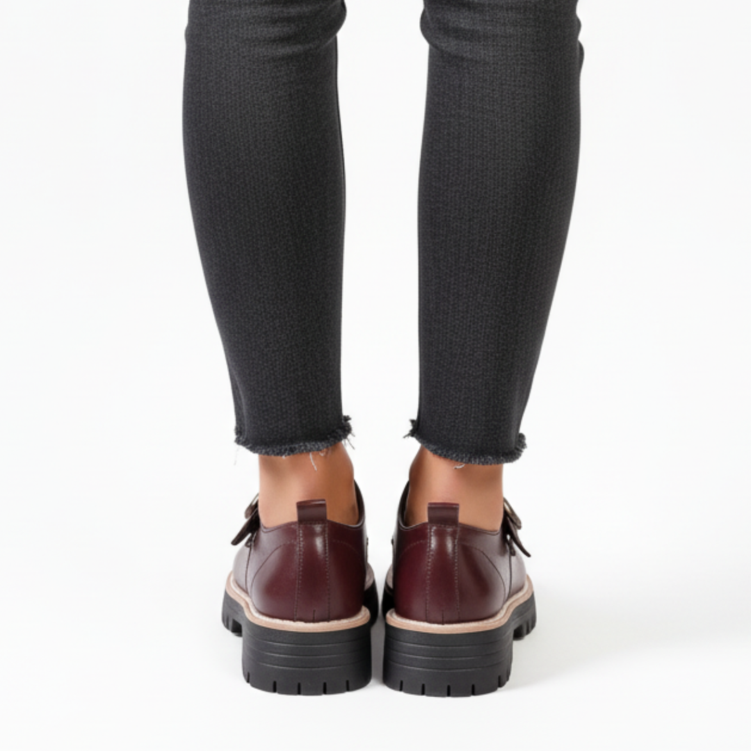 Women's Leather Monk Strap Loafers – Chunky Sole Buckle Shoes
