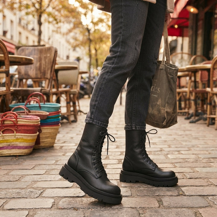 Women's Platform Leather Combat Boots