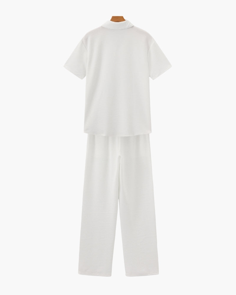 Men’s Casual Short Sleeve Shirt and Pants Set Relaxed Fit Everyday Outfit