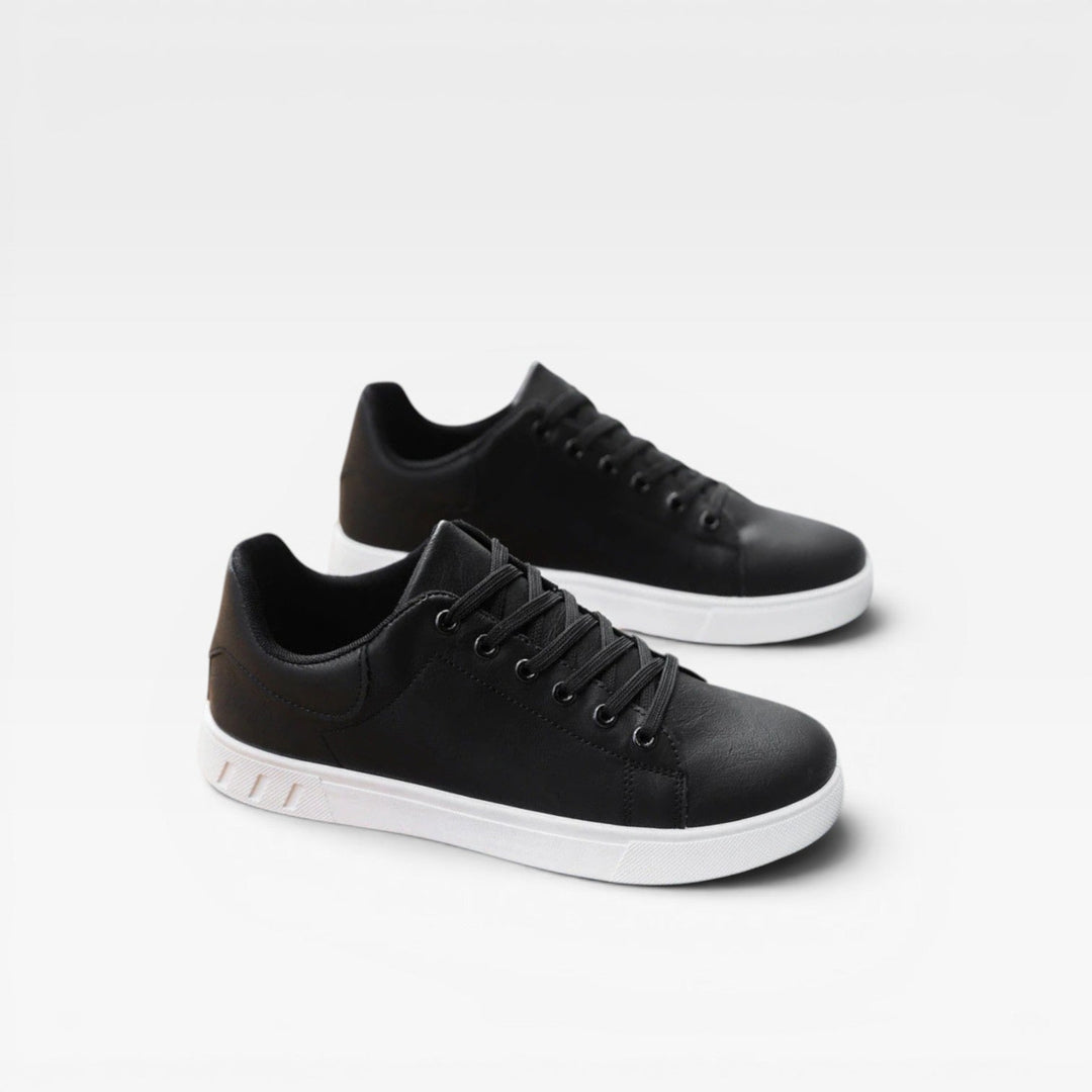 Men's Casual Leather Sneakers – Minimalist Lace Up Low Top Everyday Trainers