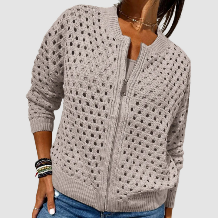 Women's Open-Knit Cardigan Zip-Front