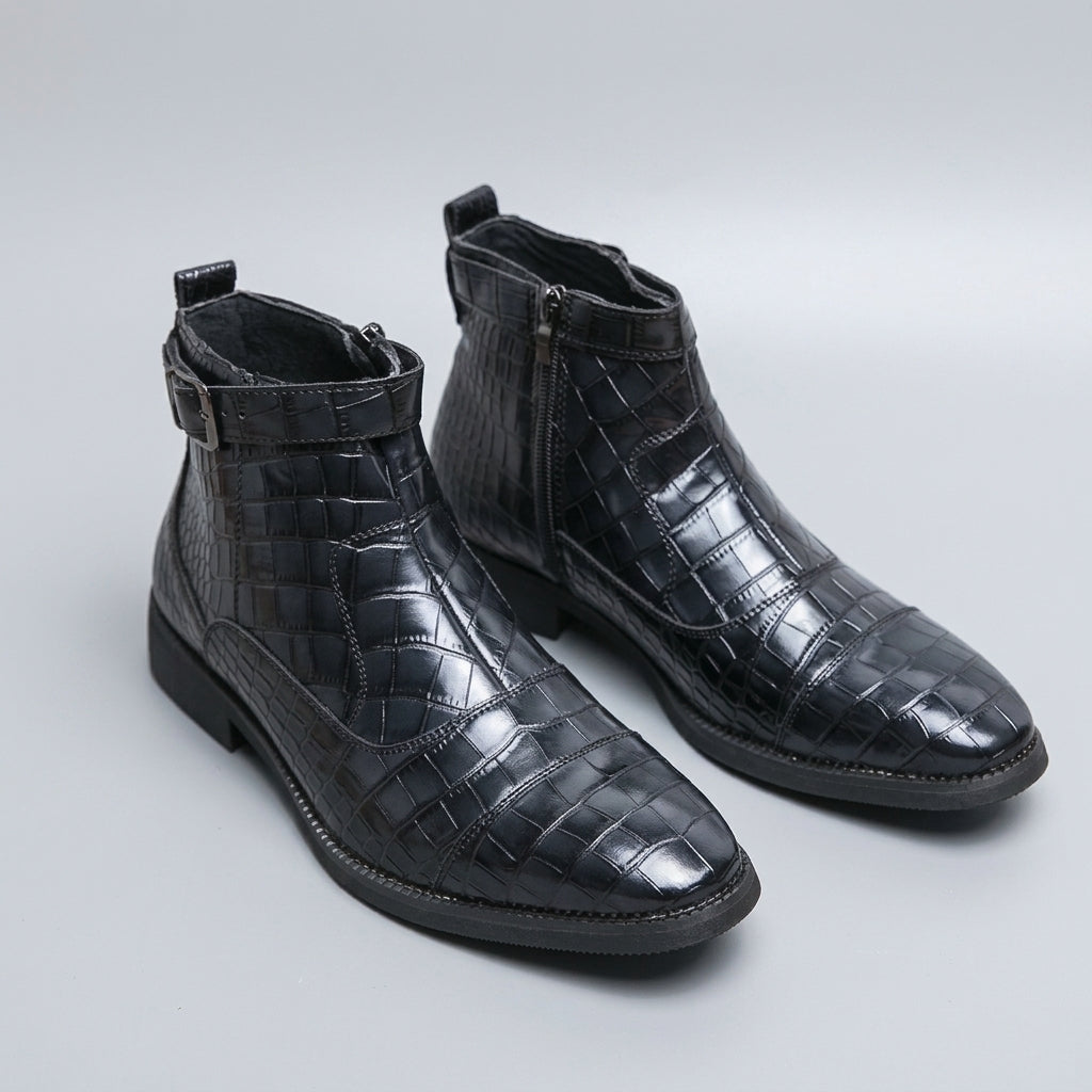 Men's Buckle Strap Leather Ankle Boots