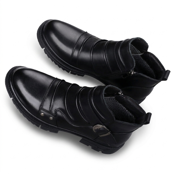 Men's Buckle Strap Leather Ankle Boots