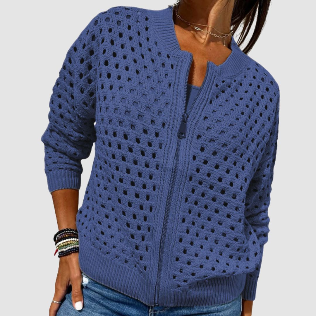 Women's Open-Knit Cardigan Zip-Front