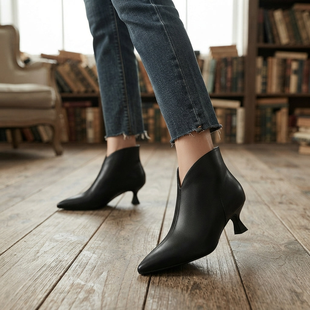 Women's Kitten Heel Pointed Toe Ankle Boots