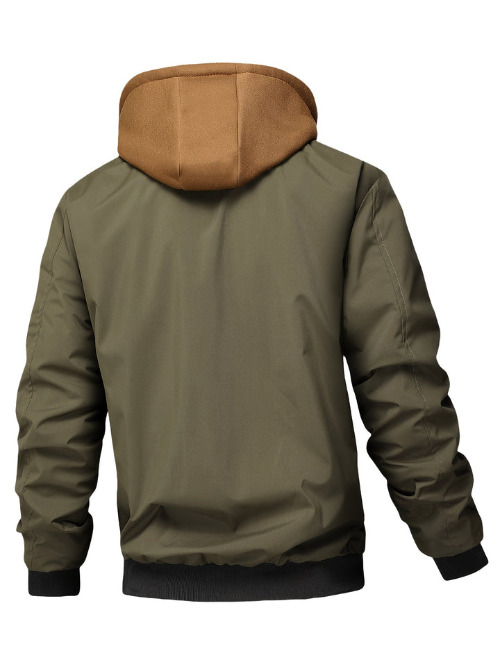 Men’s Hooded Bomber Jacket Casual Zip Up Utility Jacket