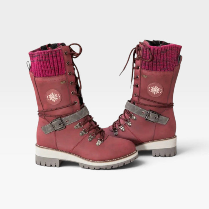 Women's Knit Cuff Snow Boots – Lace Up Buckle Winter Boots