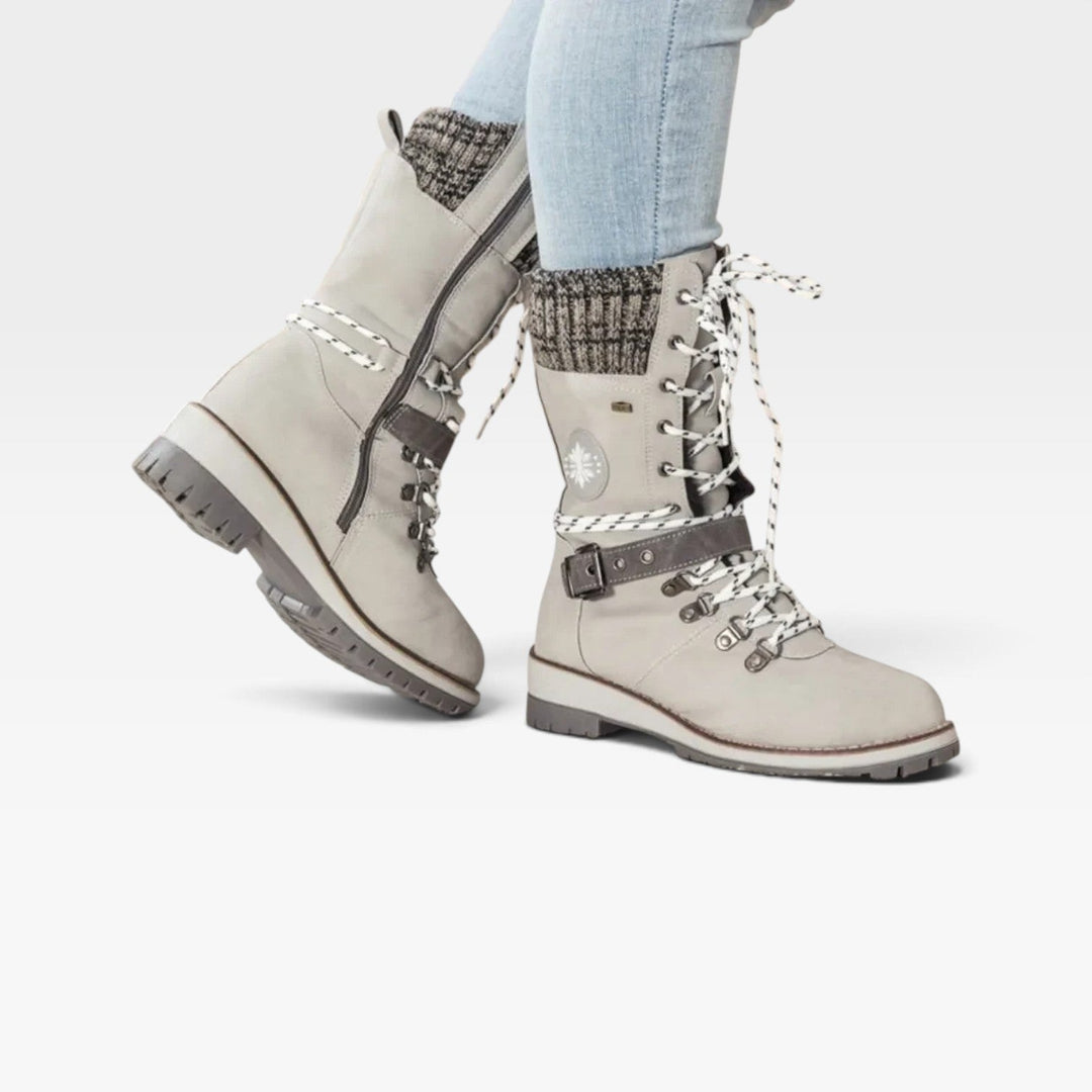 Women's Knit Cuff Snow Boots – Lace Up Buckle Winter Boots
