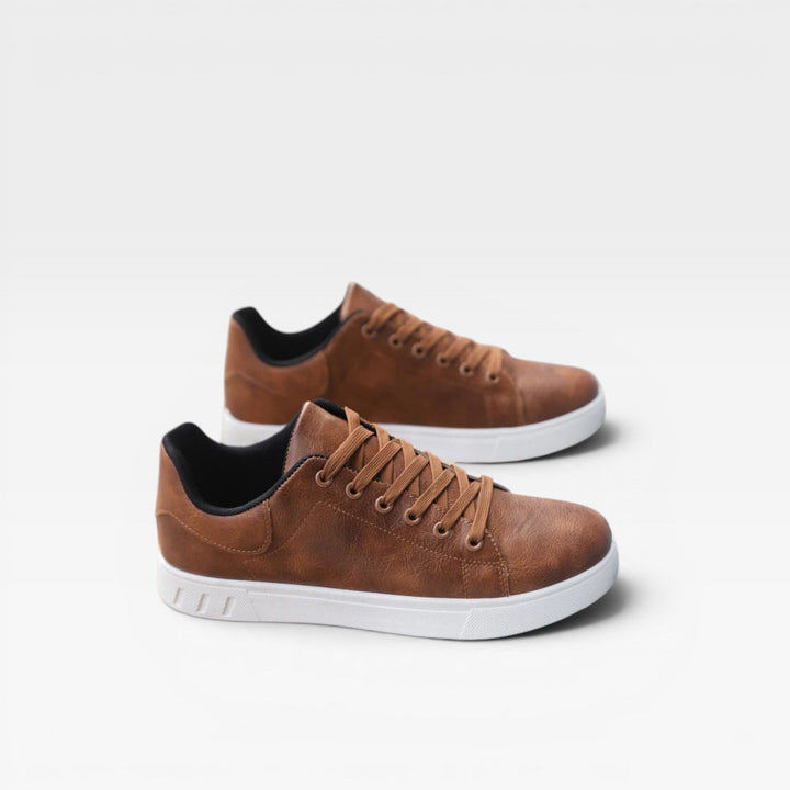 Men's Casual Leather Sneakers – Minimalist Lace Up Low Top Everyday Trainers