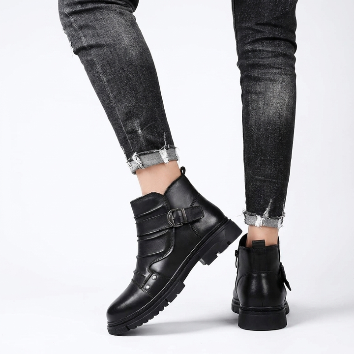 Men's Buckle Strap Leather Ankle Boots